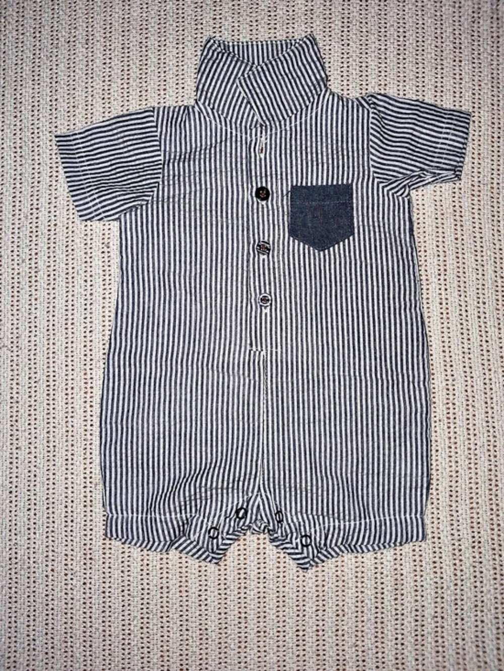 Crown & Ivy Striped Romper in Blue & White Baby 3M